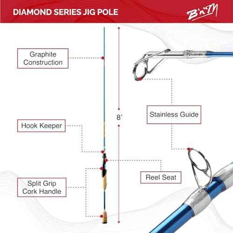 B&M DIA82 8 ft. Diamond Jig Fishing Pole - 2 Piece