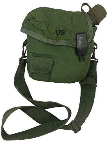 Military Outdoor Clothing New 2 Qt OD Canteen with Used 2 Qt OD Canteen Cover with Strap - K1025