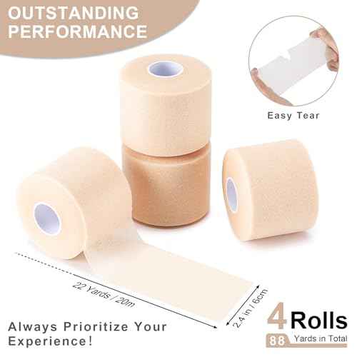 4 Pcs Pre Wrap Athletic Tape, Foam Underwrap Bandage Sports Tape, Wrists Elbow Knees Ankles Tape for Gymnastics Boxing Climbing