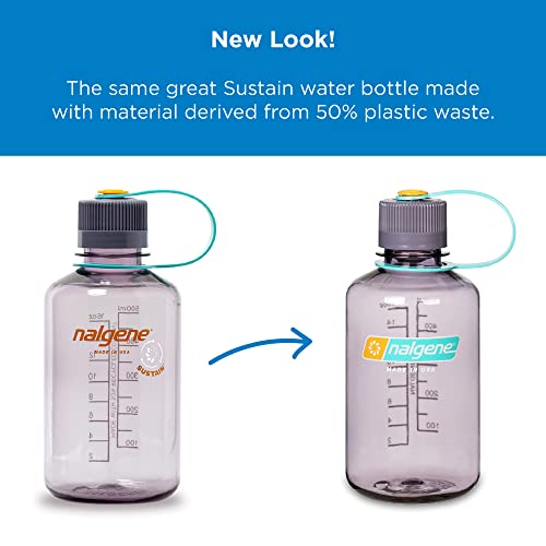 Nalgene Sustain Tritan BPA-Free Water Bottle Made with Material Derived from 50% Plastic Waste, 32 OZ, Narrow Mouth,Grey