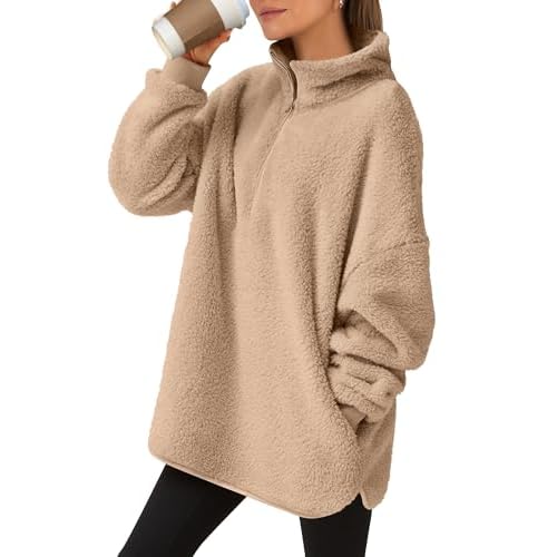 ANRABESS Women's Sweatshirt Sherpa Fuzzy Fleece Zip Up Hoodies Cozy Pullover Soft Sweaters Tops 2025 Fall Trendy Clothes