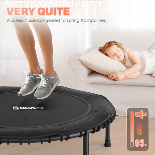 BCAN 48" Foldable Mini Trampoline, Silent Bungee Cord, Stable & Quiet Exercise Rebounder for Kids Adults Indoor/Garden Workout Max 550LBS - Black