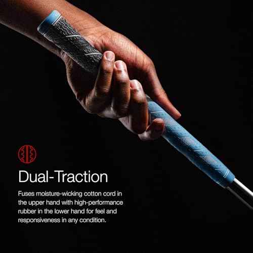Golf Pride MCC Plus4 Golf Club Grip - All-Weather Hybrid Grip with Larger Lower Hand - Brushed Cotton Cord & Pebbled Texture - Grey/Red