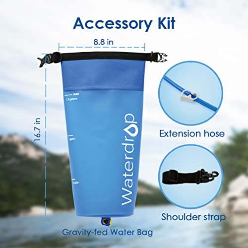 Waterdrop Gravity Water Bag for Camping, Travel, Backpacking, Hiking and Emergency, Compatible with Water Filter Straw, Flex Foldable, 1.5 Gal Bag