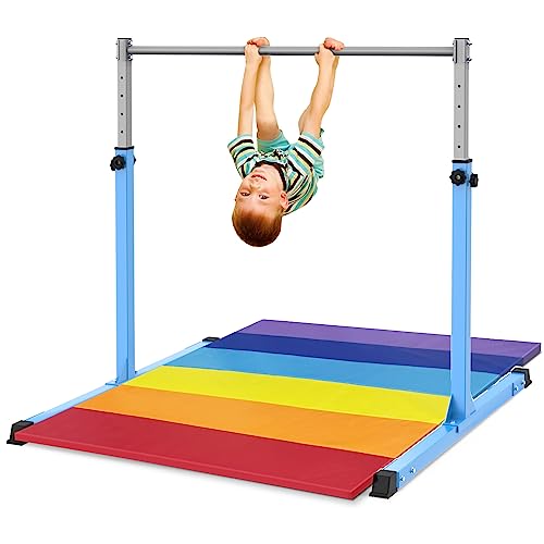 Safly Fun Gymnastics Bar for Kids Ages 3-15 for Home - Steady Steel Construction, Anti-Slip, Easy to Assemble, 3' to 5' Adjustable Height