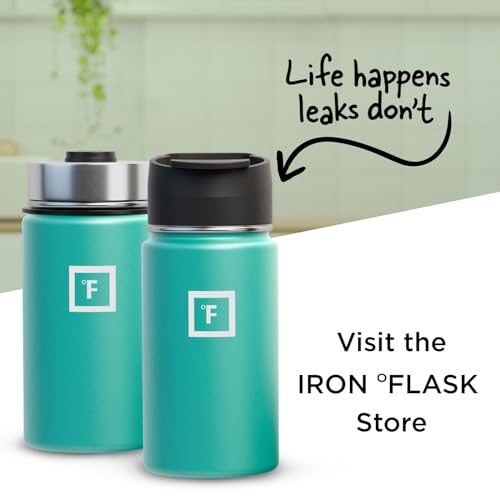 IRON °FLASK Sports Water Bottle - Wide Mouth with 3 Spout Lids - Stainless Steel Gym & Outdoor Bottles for Men, Women & Kids - Double Walled, Insulated Thermos, Metal Canteen - Aquamarine, 18 Oz