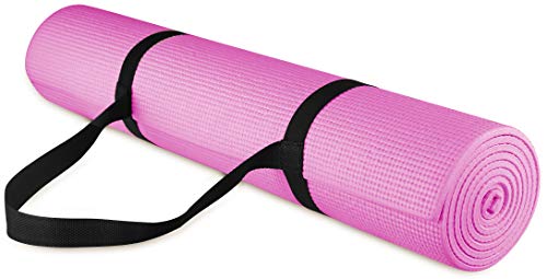 Signature Fitness All-Purpose 1/4-Inch High Density Anti-Tear Exercise Yoga Mat with Carrying Strap,Pink