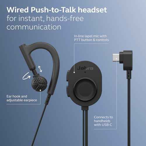 Jabra Perform 10 Wired PTT Earpiece with in-Line Clip-On Noise-Cancelling Microphone, Android Devices Only, Works with Walkie Talkie app in Microsoft Teams, Zello and Zebra, USB-C Connectivity, Black