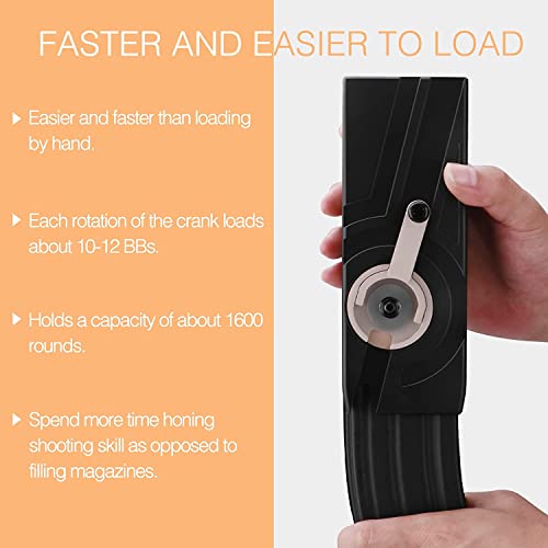 Ludex 1600 Large Capacity Airsoft Speed Loader for 6mm BBS, M4/M16 Hand Crank Airsoft Magazines Speed Loader Fast Quick BB Gun Loader-Black