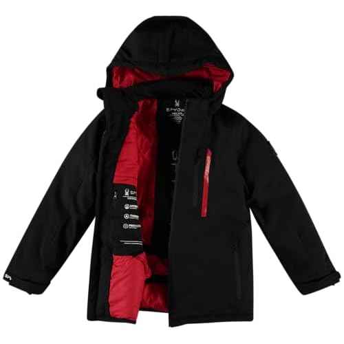 Spyder Boys Winter Ski Jacket - Insulated Soft Shell Water Resistant and Windproof Snowboard Winter Coat with Detachable Hood, Size 10-12, Black