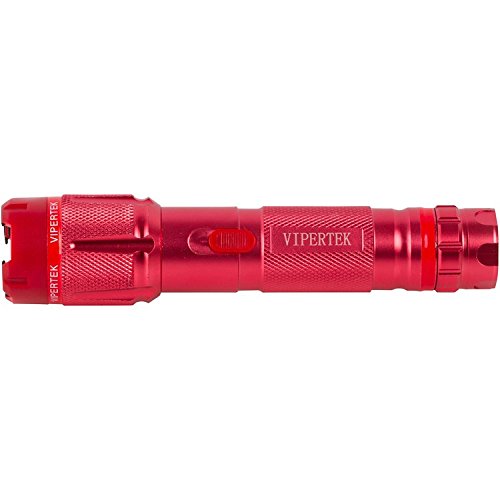 VIPERTEK VTS-T03 Aluminum Stun Gun for Self Defense Rechargeable with LED Flashlight, Red