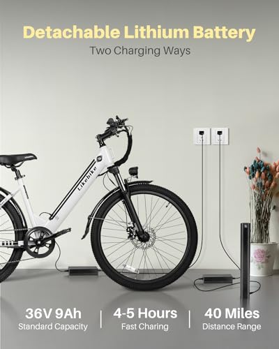 Likebike Seeker S 26" Electric Bike for Adults, UL 2849 Certified, Step Through Electric Bicycle with 350W Motor, 36V 9Ah Removable Battery, 20MPH E-bikes with 7-Speed & Front Suspension