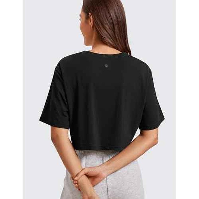 CRZ YOGA Pima Cotton Loose Crop T-Shirts for Women - Workout Yoga Casual Athletic Running Short Sleeve Shirts Crewneck Tops