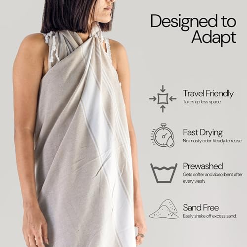 Salt Earth Cotton Turkish Beach Towel, Set of 2-36" X72" Large Bath Towels, Quick Dry Towel, Bathroom, Beach Essentials, Gym, Quick Dry for Shower, Lightweight Large Towels for All (Beige)