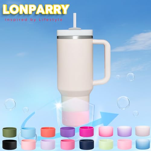 LONPARRY 2-Pack Silicone Boot for Stanley Tumbler 40 30 oz Bottom Sleeve Protector for Stanley Cup Quencher H2.0 & Stanley IceFlow 20oz 30oz | Silicone Anti-Slip Bottom Sleeve Black+Clear