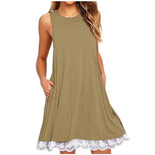 Borniu Summer Dresses for Women 2024 Casual Beach Sleeveless Tank Dress Crewneck Swing T Shirt Dresses Pockets Loose Sundress