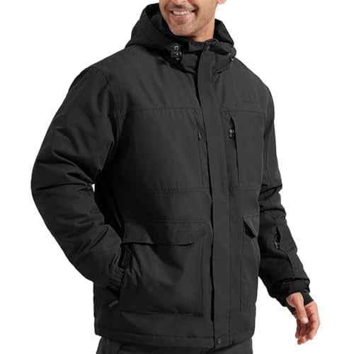 FREE SOLDIER Men's Waterproof Ski Jacket Fleece Lined Warm Winter Snow Coat with Hood Fully Taped Seams(Black,M)