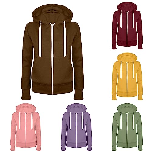 BOXIACEY Fleece Hoodie Women Zip Up Drawstring Jacket Long Sleeve Lightweight Hoodie Casual Hooded Jacket with Pockets