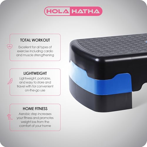 HolaHatha Compact Portable Aerobic Step Platform Workout Exercise Equipment, Fitness Cardio Stepper with Adjustable Height for Home Gym & Travel