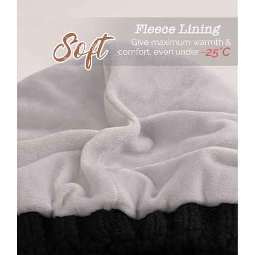 Women Men Winter Beanie Hat with Visor, Warm Fleece Lined Beanie Cap, Thick Knit Cap Slouchy Hat with Brim