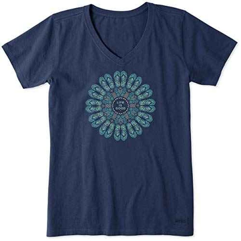 Life is Good. Womens Crusher Vee Flip Flop Mandala, Darkest Blue