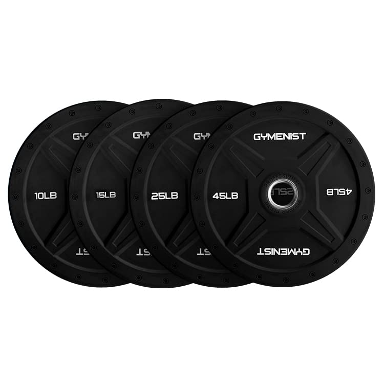 GYMENIST Bumper Plates Commercial Olympic Size Heavy Duty Weight Plates for 2 Inch Barbell (25 Lb - Pair)