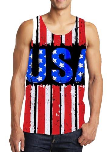 Idgreatim Men's 4th of July Tank Tops USA American Flag Patriotic Sleeveless Shirt Casual Gym Fitness Training Running Tees Black M