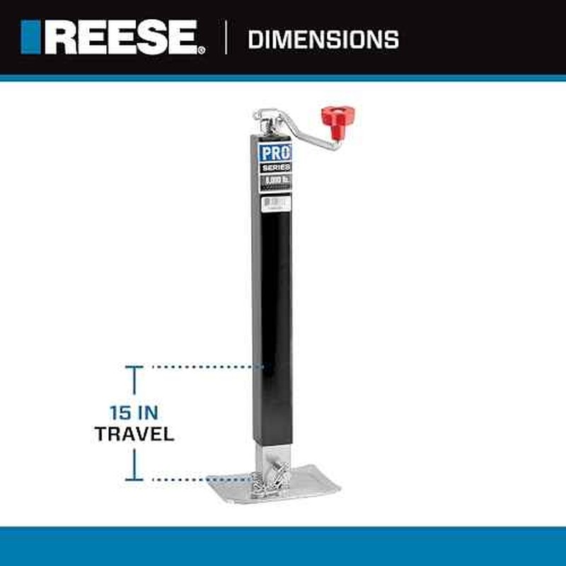 Reese 1400800383 Square Trailer Jack, No Mount, 8,000 lbs. Support Capacity, Topwind, Weld-On, 15 Inch Travel