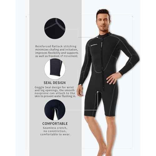 Seaskin Long Sleeve Shorty Wetsuit Mens 3mm Neoprene Diving Suits Front Zip