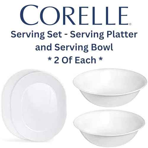 Corelle 12-1/4-Inch Serving Platter, Winter Frost White - 2-Pack with 2-Quart Serving Bowl, Winter Frost White 2PK - Bundle Set of 4