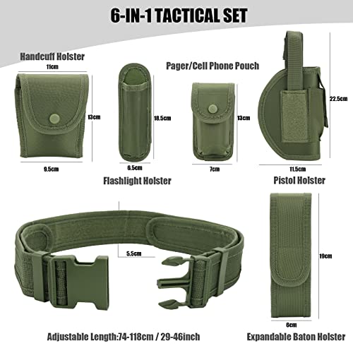 abcGoodefg Modular Equipment System Security Utility Tactical Duty Belt with Components Pouches Bags Holster Gear for Law Enforcement Guard Security Hunting (6 PCS, Army green)