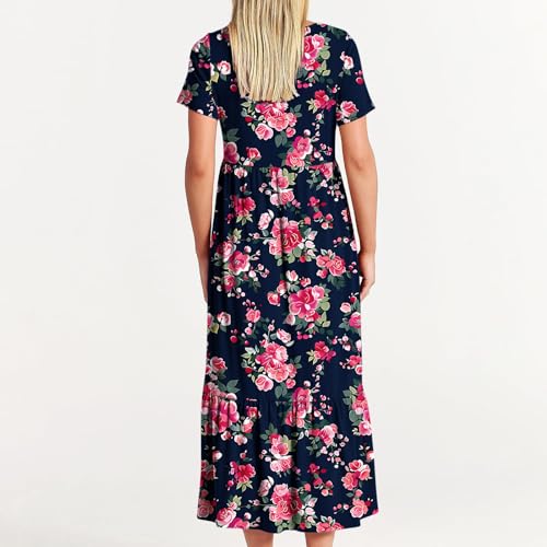 90 percent off clearance of sale Summer Dresses for Women 2024 Pleated Floral Dress Short Sleeve Tshirt Dress Casual Boho Vacation Maxi Dresses #11 Black Large