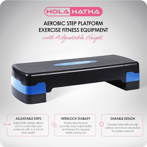 HolaHatha Compact Portable Aerobic Step Platform Workout Exercise Equipment, Fitness Cardio Stepper with Adjustable Height for Home Gym & Travel