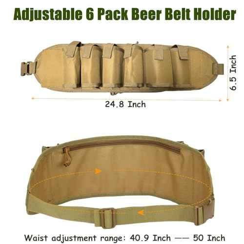 Beer Belt, Adjustable 6 Pack Beer Belt Bottle Holders, Portable Beer Soda Drink Can Holder Waist Pack Bag with Zipper Pocket Pen Slot, Perfect for Party, Picnic, Camping, BBQ, Outdoor Hiking£¨Brown£©