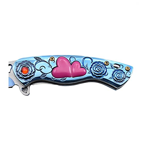 Snake Eye Tactical 7" Cupid Heart Ladies Valentines day Pocket Knife with LOVE Pocket Clip Included (Blue)