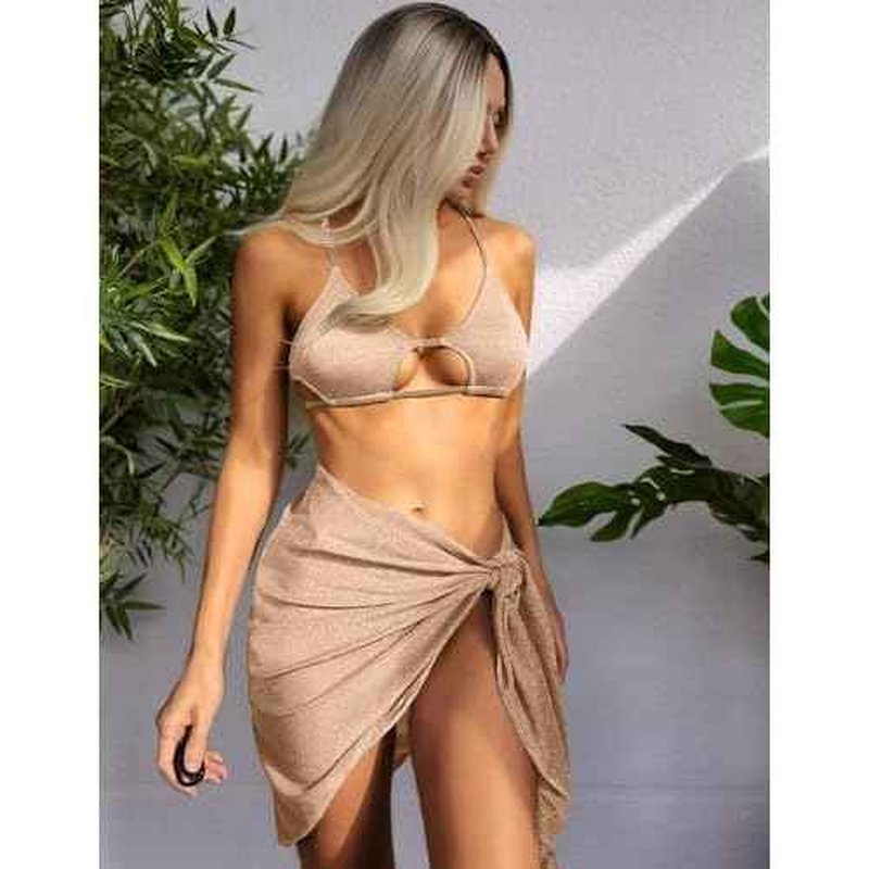 ZAFUL Metallic Shiny Short Sarong Coverups for Women Semi Sheer Bathing Suit Wrap Swimsuit Skirt Beach Bikini Cover Up