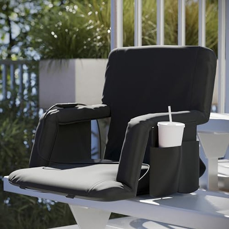 Flash Furniture Malta Extra Wide Heated Stadium Seat with Back Support, 6 Recline Positions, Portable Chair with Backpack Straps, USB Battery Pack Not Included, Black