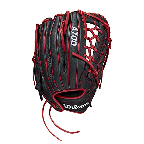 Wilson 2022 A700 12" Outfield Baseball Glove - Black/Red, Left Hand Throw