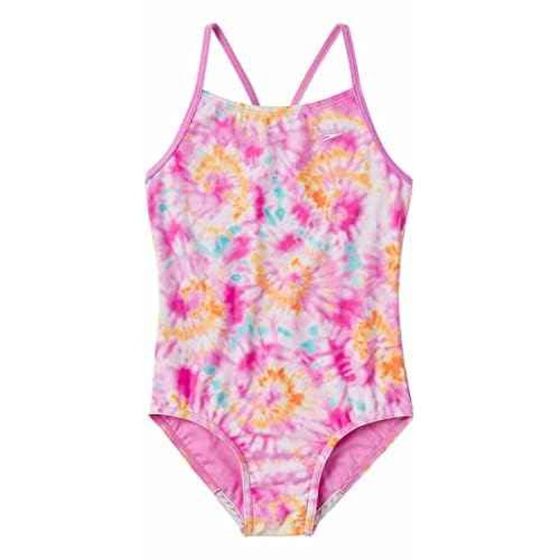 Speedo Girls Thin Strap One Piece Swimsuit (as1, Alpha, l, Regular, Watercolor Pink)