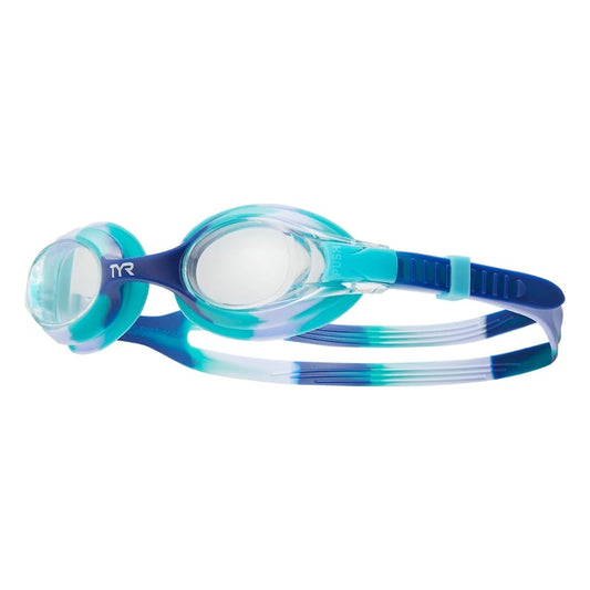 TYR Swimple Kids' Tie Dye Non Mirror Swim Goggles, Clear/purple/teal, one size