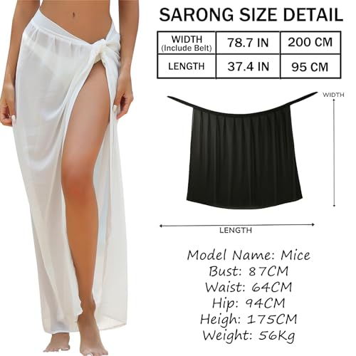 Women Sarong Swimsuit Coverup Chiffon Beach Tie Wrap Skirt Long Bikini Sheer Scarf Bathing Suit