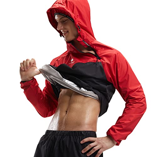 HOTSUIT Sauna Suit for Men Sweat Sauna Jacket Pant Gym Workout Sweat Suits, Red, L