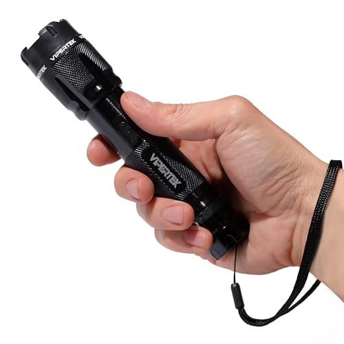 VIPERTEK VTS-T03 Aluminum Stun Gun for Self Defense Rechargeable with LED Flashlight, Blue