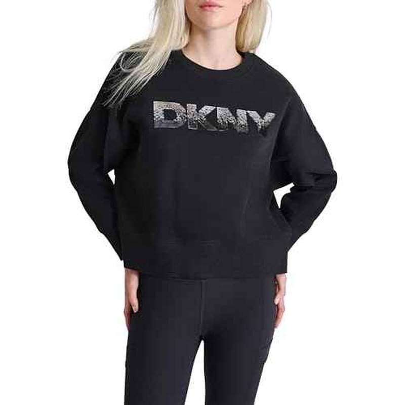 DKNY womens Ombre Sequin Logo Crewneck Sweatshirt