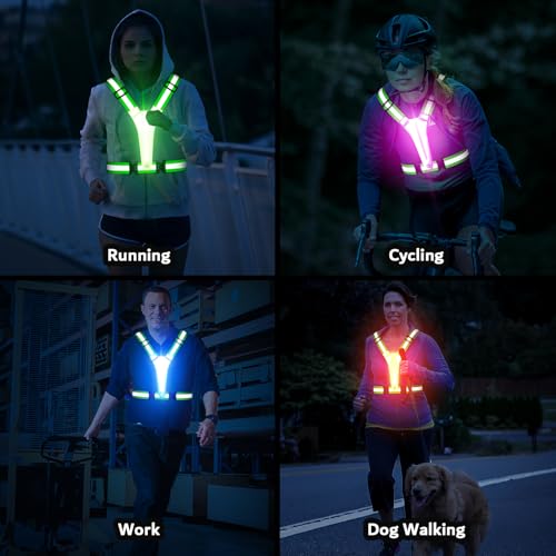 Fokia Kunbio LED Reflective Running Vest Gear,Light Up Vest Runners Night Walking USB Rechargeable,Up to 11hrs Light with Adjustable Waist/Shoulder for Women Men Kids (Colorful Lights)