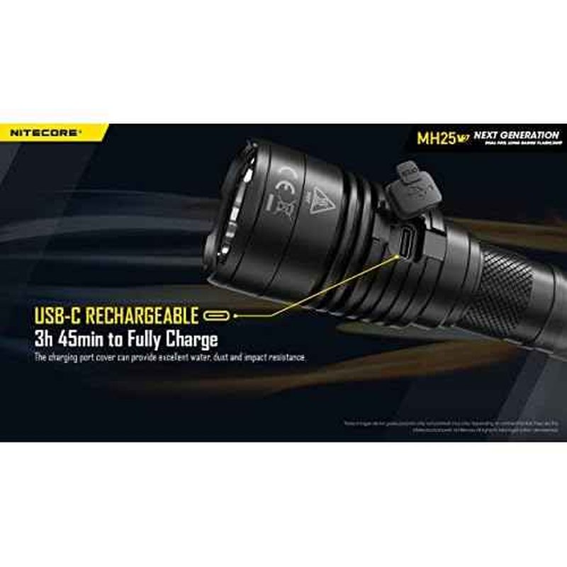 Nitecore MH25 v2 1300 Lumen 519 Yards Long Throw Tactical Flashlight, USB-C Rechargeable, with Lumentac Organizer