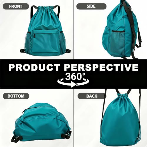 TYGELLUIS Waterproof Drawstring Backpack with Bottle Pocket - Dark Teal