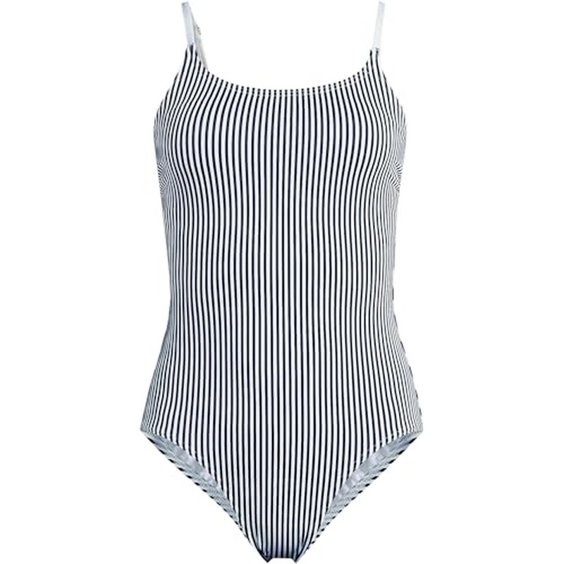 Lands' End Women's Chlorine Resistant Scoop Neck High Leg Tugless Tank Thin Strap One Piece Swimsuit Adjustable