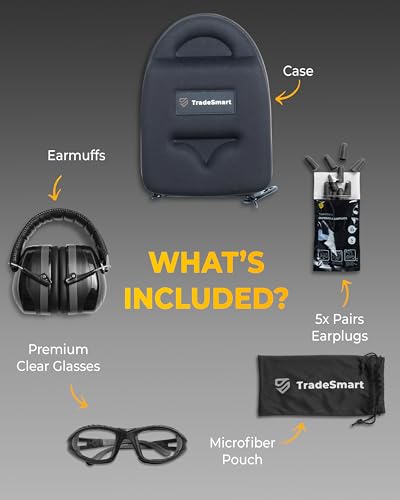 TradeSmart All-in-One Shooting Ear Protection - Comfort+ NRR 28 Earmuffs, Glasses & Earplugs + Carry Case