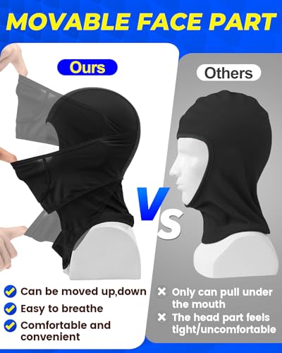 Unique Design-Balaclava Ski Mask with Movable Face Part for Men Women Summer Lightweight Shiesty Mask -Motorcycle Ski Black